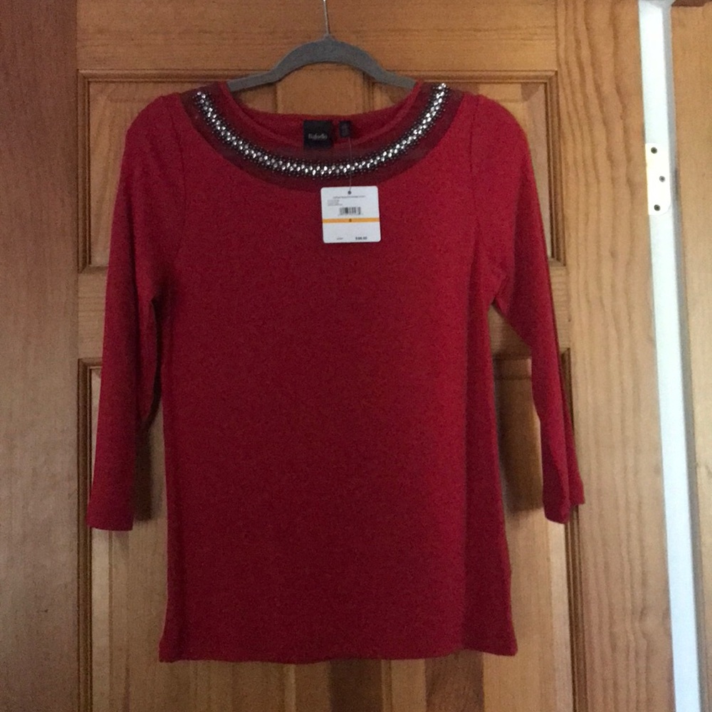 NWT red Rafaela shirt with beaded neckline